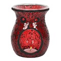 Large Red Crackle Oil Burner/Wax Melter with Two Free Packs of Melts